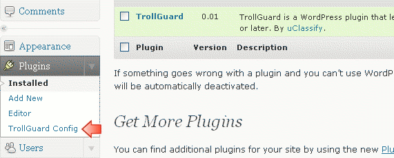 Screenshot of where to find the configuration link.
